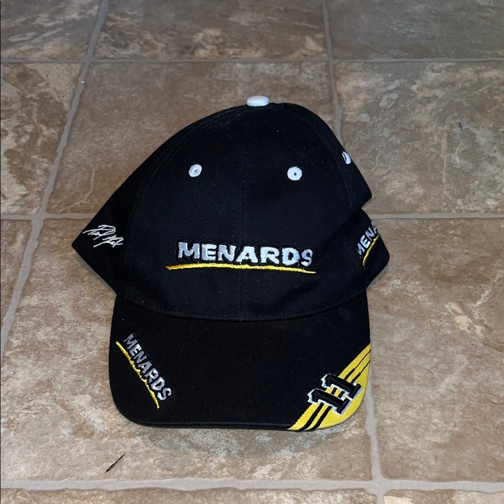 NWOT Menards racing Black and Yellow Baseball Cap